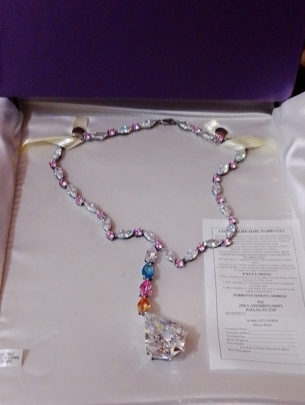 Suzanne SommerCrystal Teardrop Pendant Necklace with Pink and Multicolor Accents